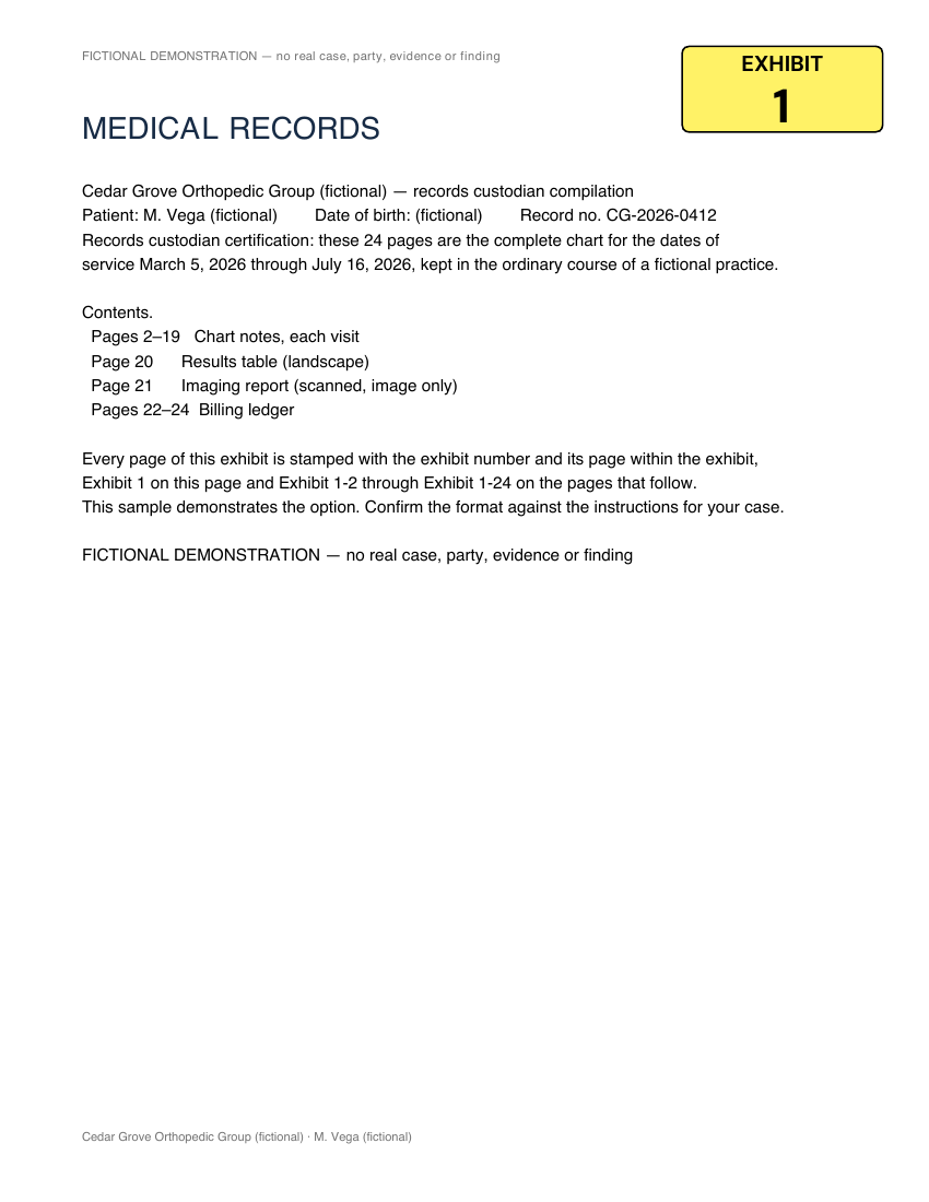 Page 1 of the medical records: EXHIBIT 1