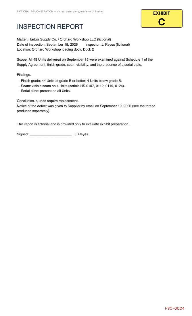 Exhibit C, the original inspection report, concluding that 4 units require replacement